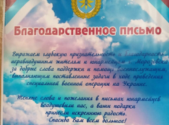 Благодарность от земляков-военнослужащих за поддержку и помощь получили юнармейцы и жители Морозовска 