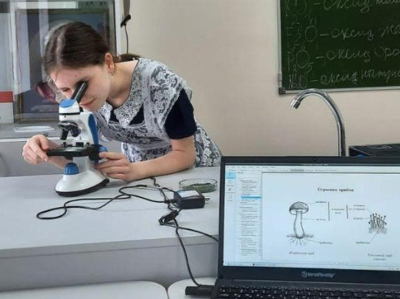 Ученица морозовского лицея №1 Алёна Данилова изучает антибиотики и их значение на базе центра «Точка роста»