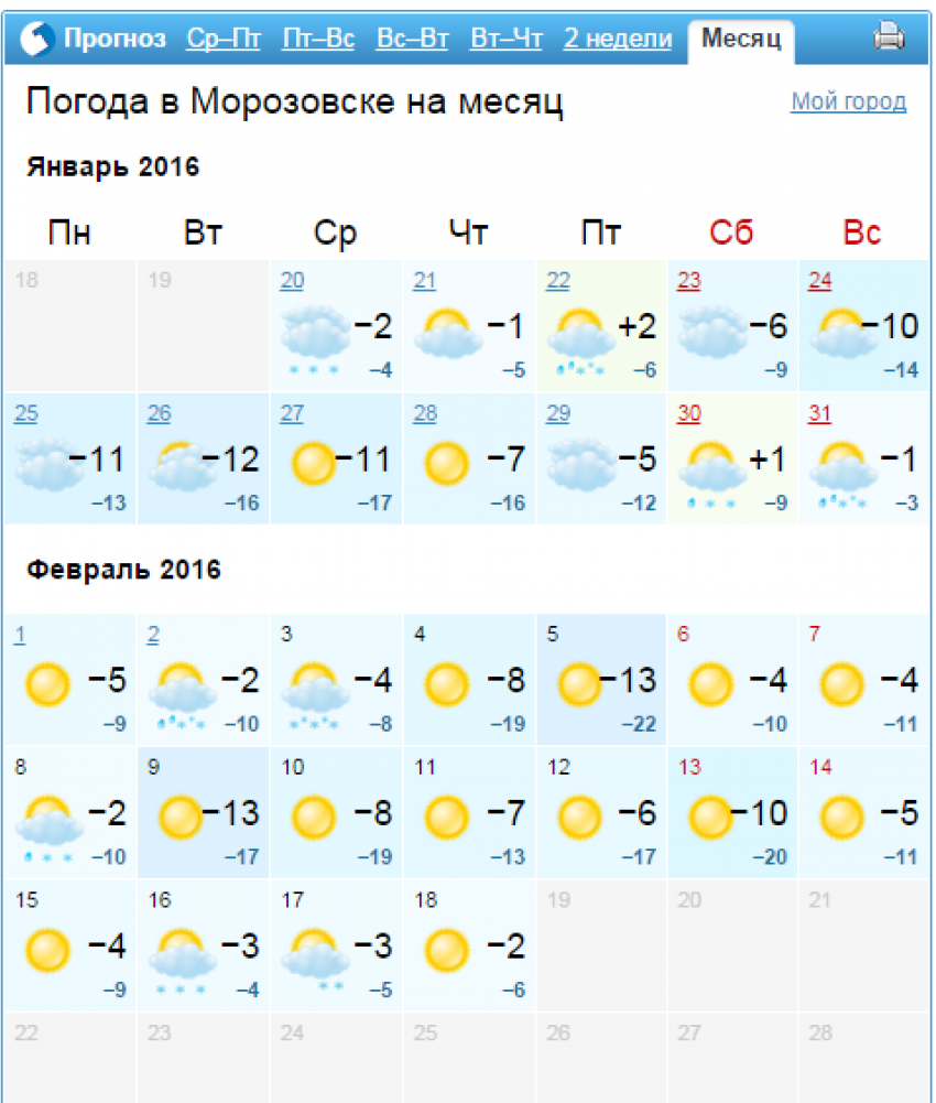 Крещенские морозы придут в Морозовск с опозданием почти в неделю